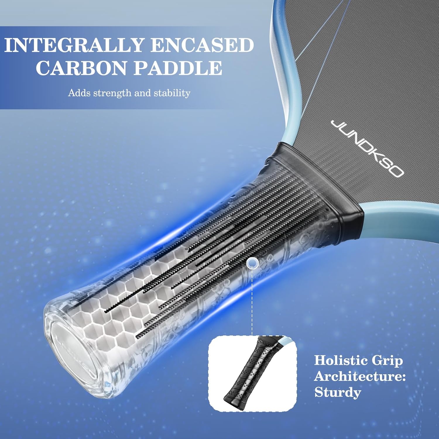 Detalle de Pickleball Paddles Set of 2 (Graphite Carbon Fiber) — USAPA Approved, Honeycomb Core, Blue