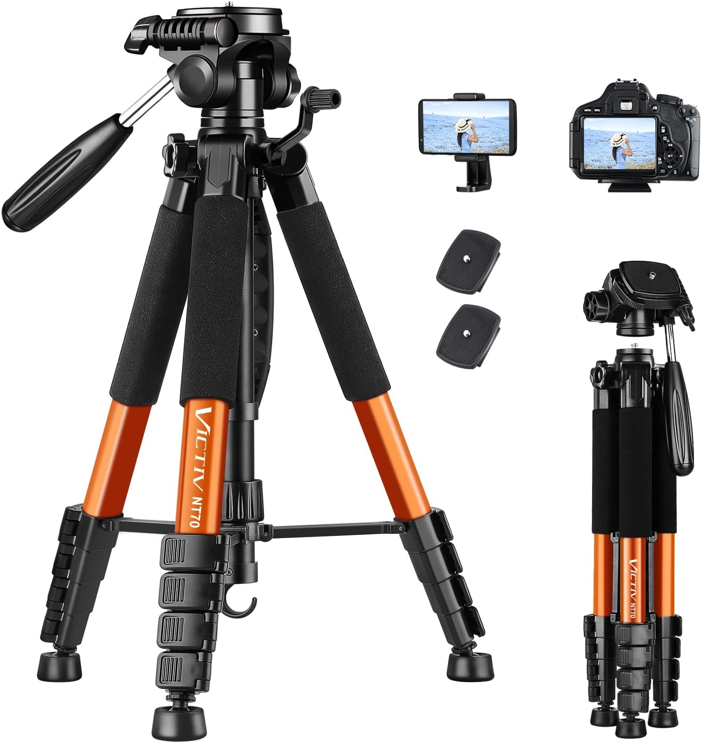 Detalle de Victiv NT70 74-Inch Aluminum Tripod for Cameras and Phones, Orange