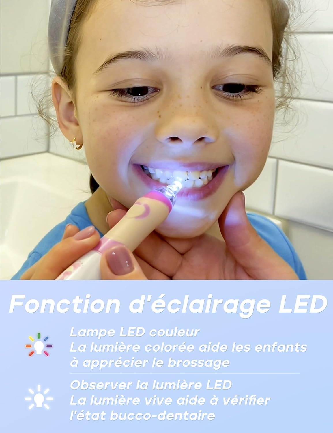 Thumbnail 5 de Seago SG977: brosse à dents électrique enfant avec LED colorée, minuterie 2 min et 4 têtes remplaçables (Bleu)