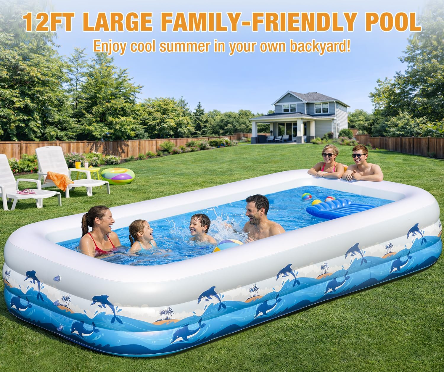 Detalle 2 de Extra Large Inflatable Pool with Lights – 145" x 74" x 22
