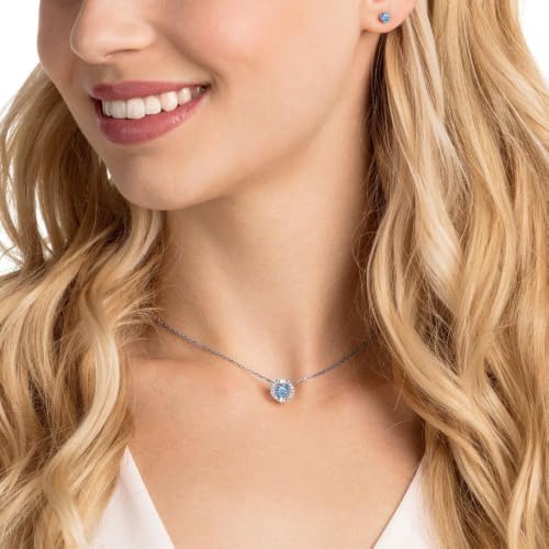 Detalle de Swarovski Set Una Round Blu Placcato rodio – Orecchini a lobo e collana