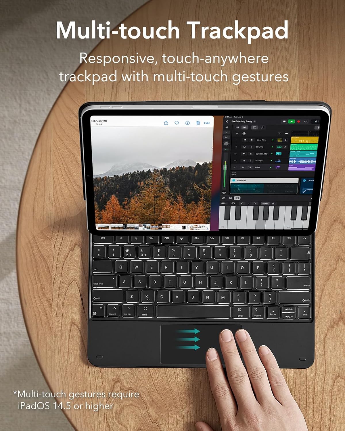 Thumbnail 4 de ESR for iPad Air 13" & iPad Pro 12.9" Keyboard Case with Trackpad (Rebound Series) – Easy-Set floating cantilever stand, black