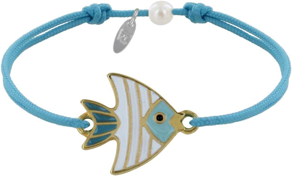 Thumbnail 6 de Bracciale collegamento in ottone LES POULETTES BIJOUX con pesce e medaglia smaltata bianca e turchese