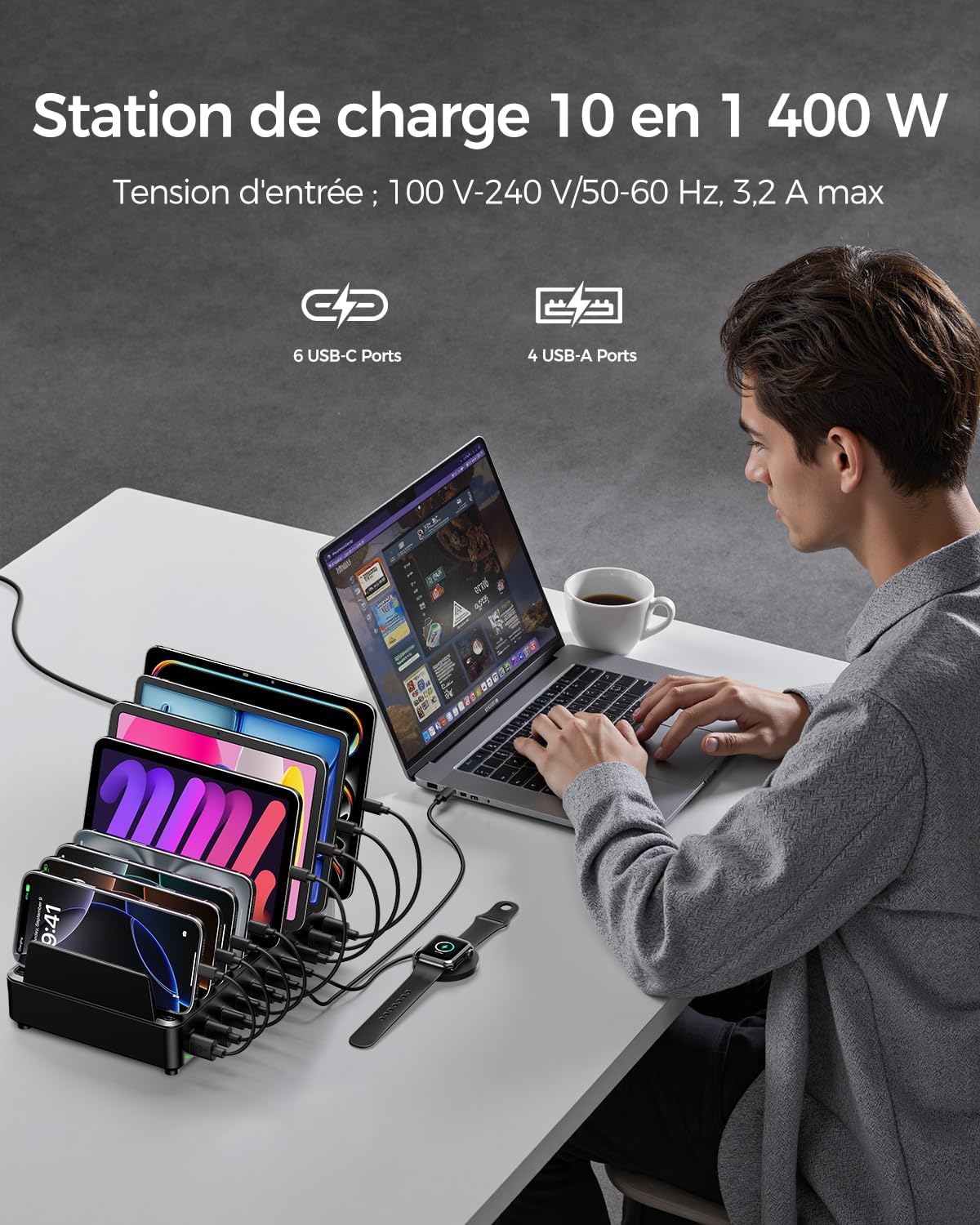 Detalle 2 de Rocoren 400W Station de charge 10 ports 🔌