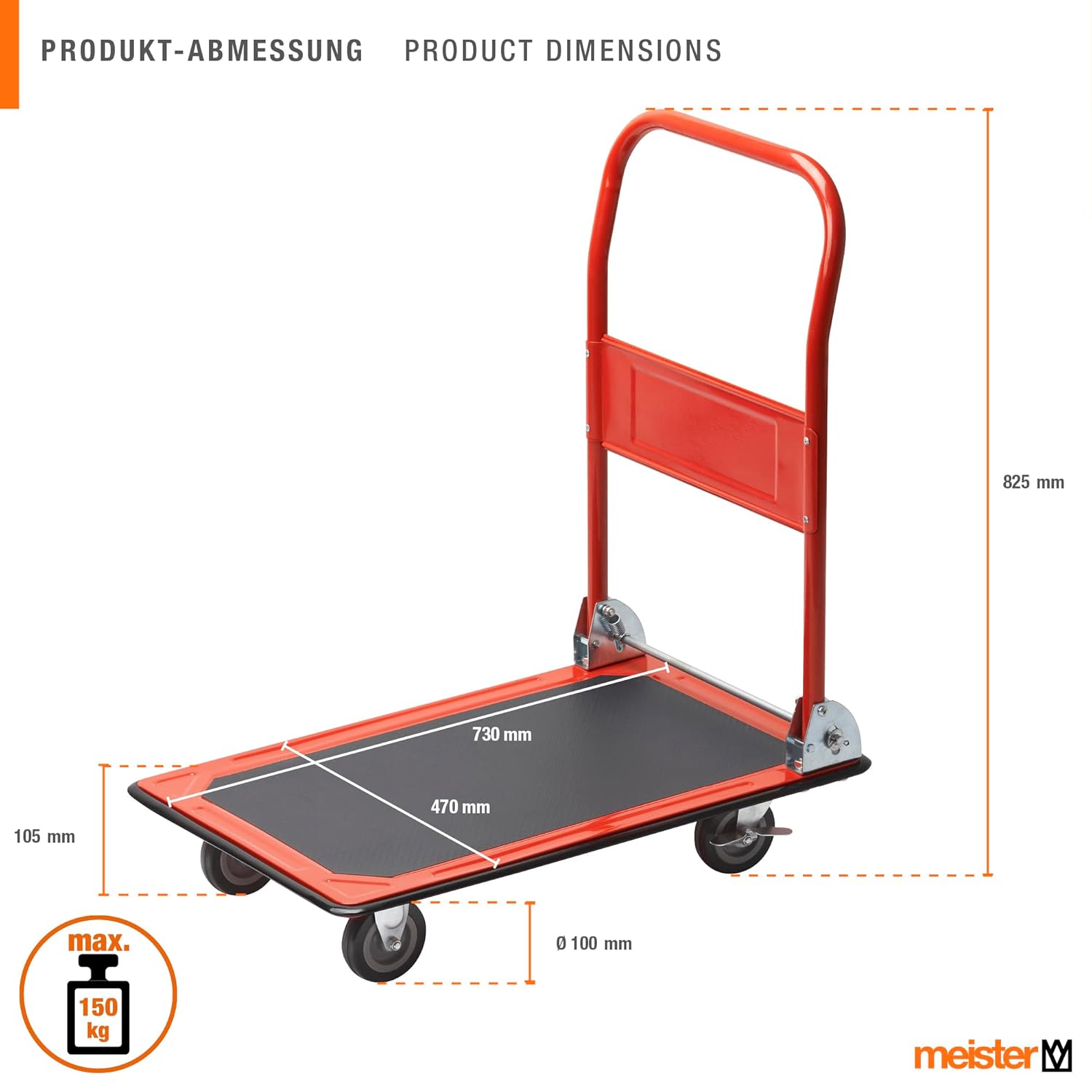 Detalle de Meister 8985400 Carrello da trasporto pieghevole: portata 150 kg, rosso
