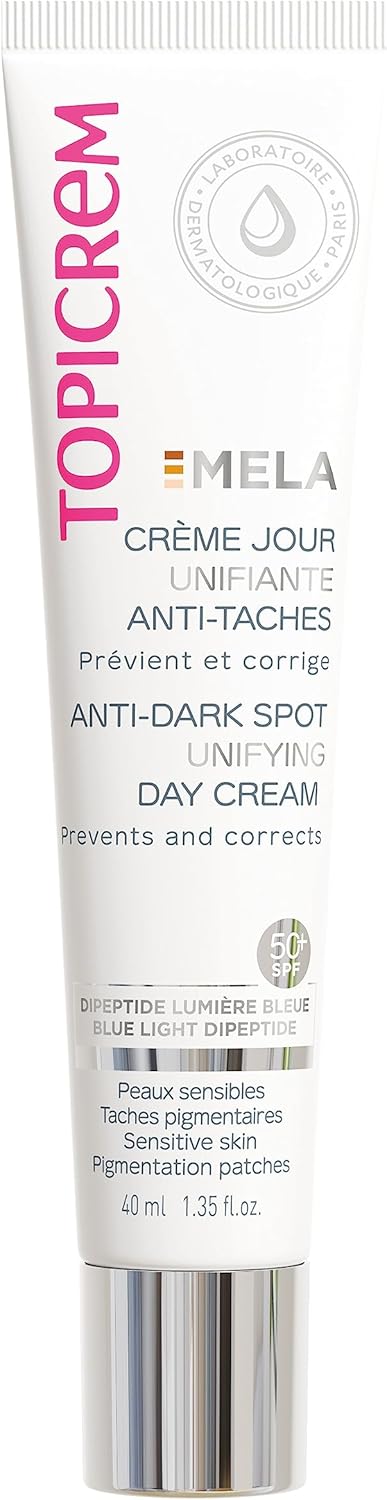 Detalle de Topicrem Mela Crème Jour Unifiante Anti-Taches - Hydrate 24h SPF50+ pour peaux sensibles, 40 ml