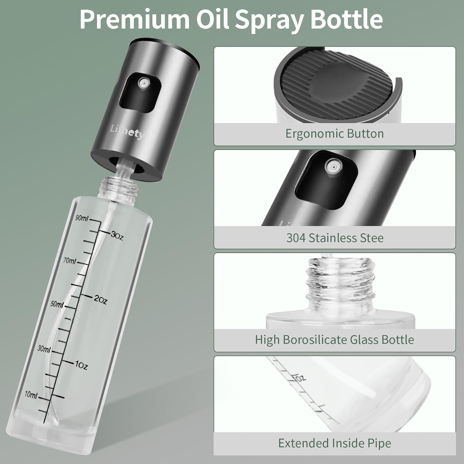 Detalle 1 de Lifhety OSB24-5 Oil Spray Bottles, 2-Pack, 100ml Glass with Funnel