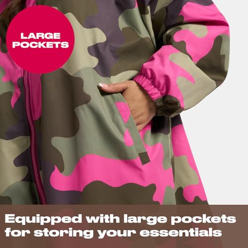 Thumbnail 6 de OHS Drying Robe Adult Womens: Camouflage Waterproof Changing Robe with Hood, Pockets & Fleece Lining (Green/Pink) – S/M