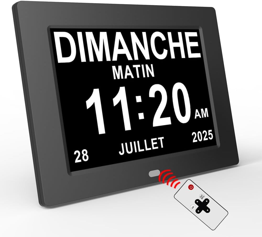 Detalle de Sinoviwe 8" Horloge Réveil Numérique — Calendrier, Date, Heure, Température et Humidité