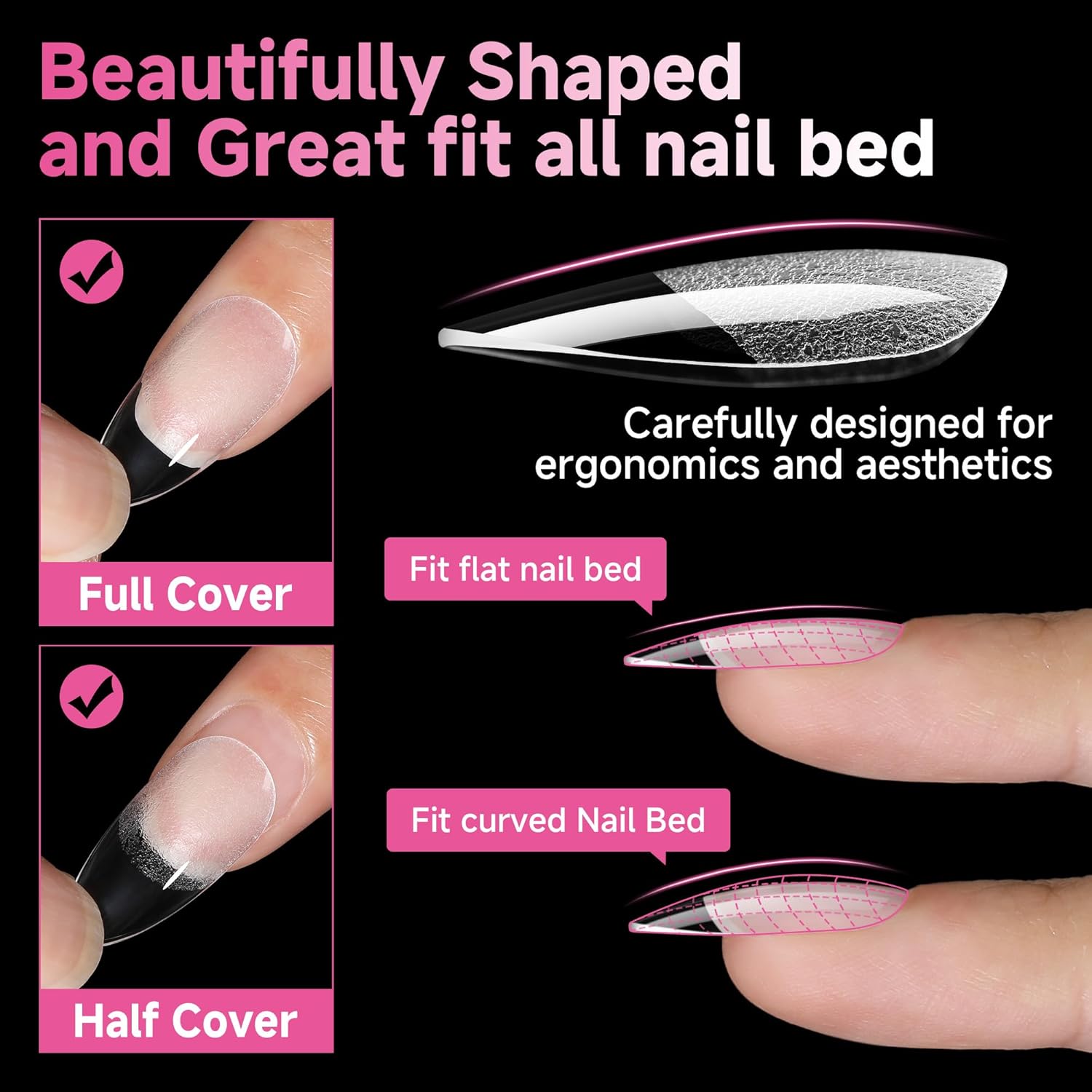 Thumbnail 2 de UNA GELLA Medium Oval Mandel Nageltips – 312 Stück, 12 Größen, Soft Gel Nail Tips ohne C-Kurve