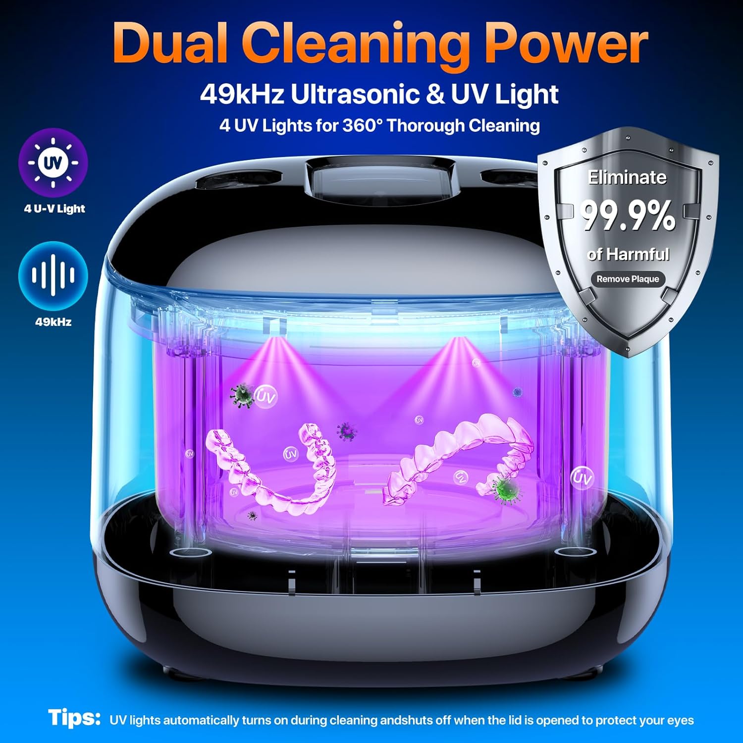 Thumbnail 1 de Ultrasonic Retainer Cleaner Machine — 49KHz, 220ML, 4-Mode UV + Ultrasonic Cleaner (Black)