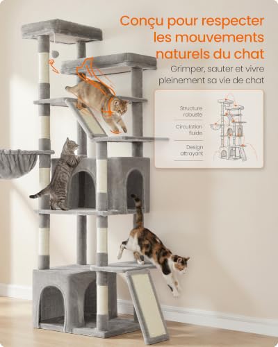Thumbnail 5 de Feandrea Arbre à Chat Haut 184,5 cm – Tour de Jeux Robuste, Multi-Niveaux pour Chats de Toutes Tailles