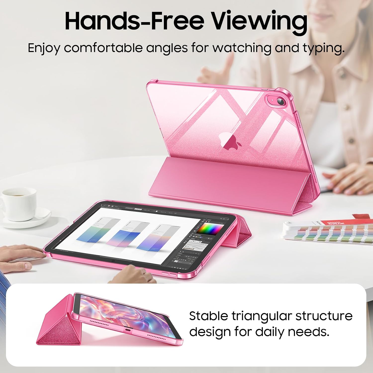 Detalle de FINTIE Schutzhülle für iPad 11. Generation (2025) & iPad 10. Generation (2022) – ultradünnes Case Cover in Glitzer Pink