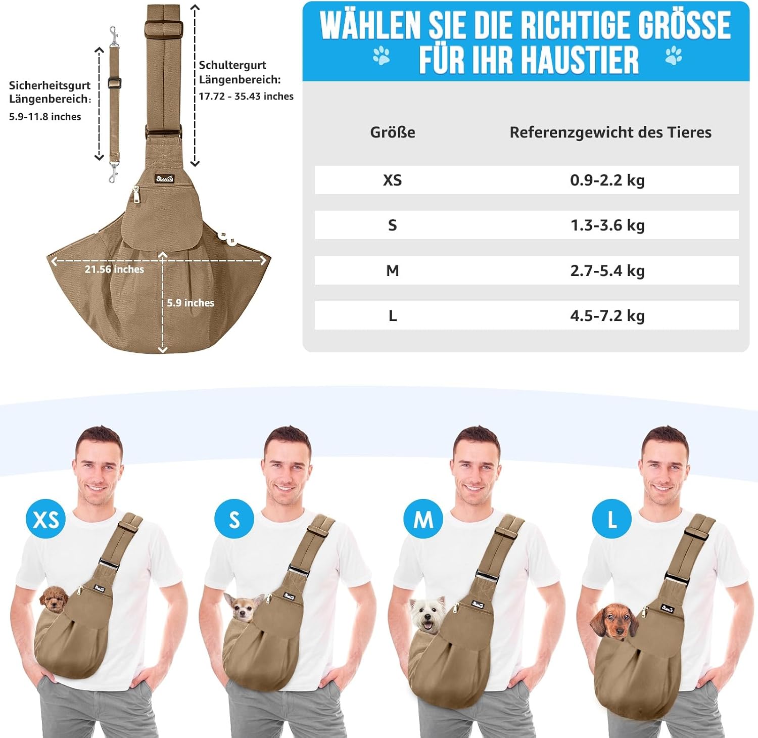 Thumbnail 6 de SlowTon Hundetragetasche – verstellbarer Schultergurt, wasserdicht, für kleine Hunde bis 3,6 kg