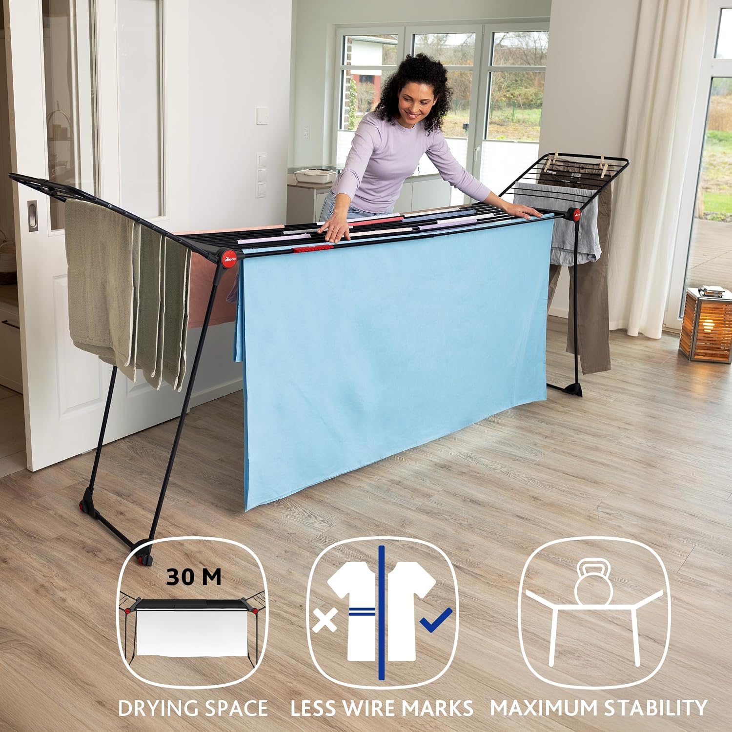 Detalle de Vileda Infinity Flex Ultimate: stendibiancheria telescopico da 30 m, griglia estensibile fino a 2 m