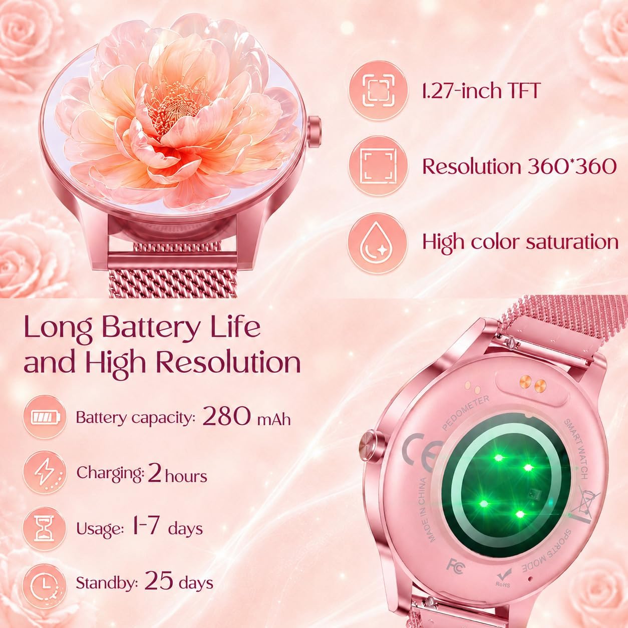 Thumbnail 4 de Smart Watch Fitness Tracker Women: 1.27'' HD Screen, Calls & 114 Sport Modes
