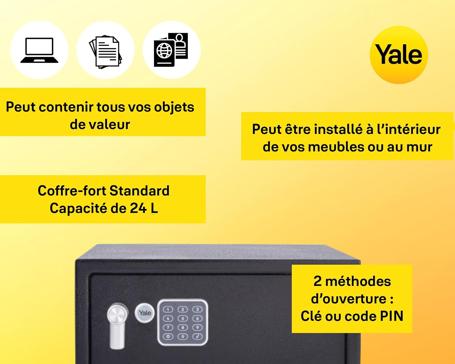 Thumbnail 3 de Yale YLV/200/DB2 Electronic Laptop Safe (24L) with PIN keypad + override key