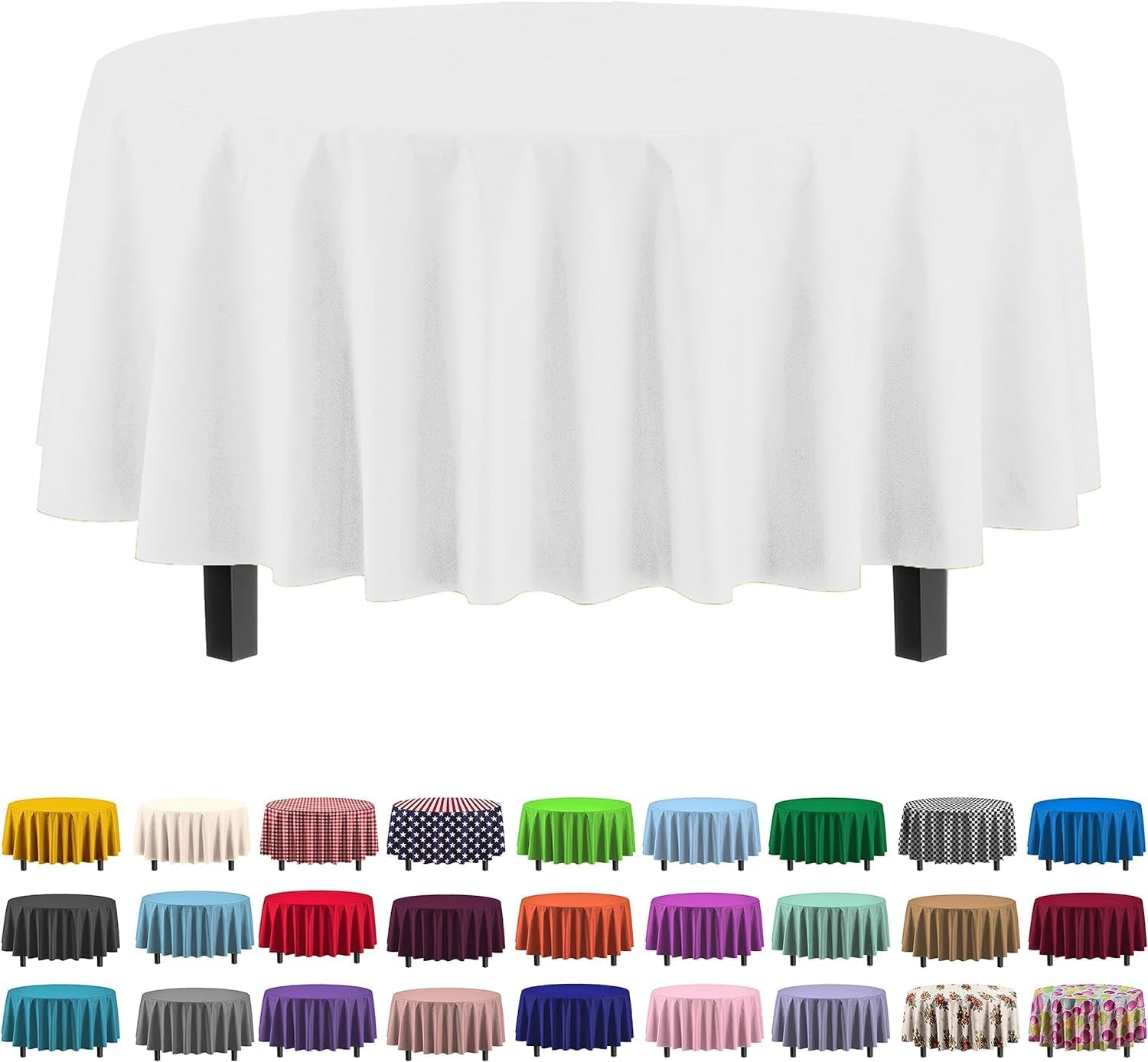 Detalle de 12-Pack Premium Plastic Tablecloth 84in Round Table Cover (White)