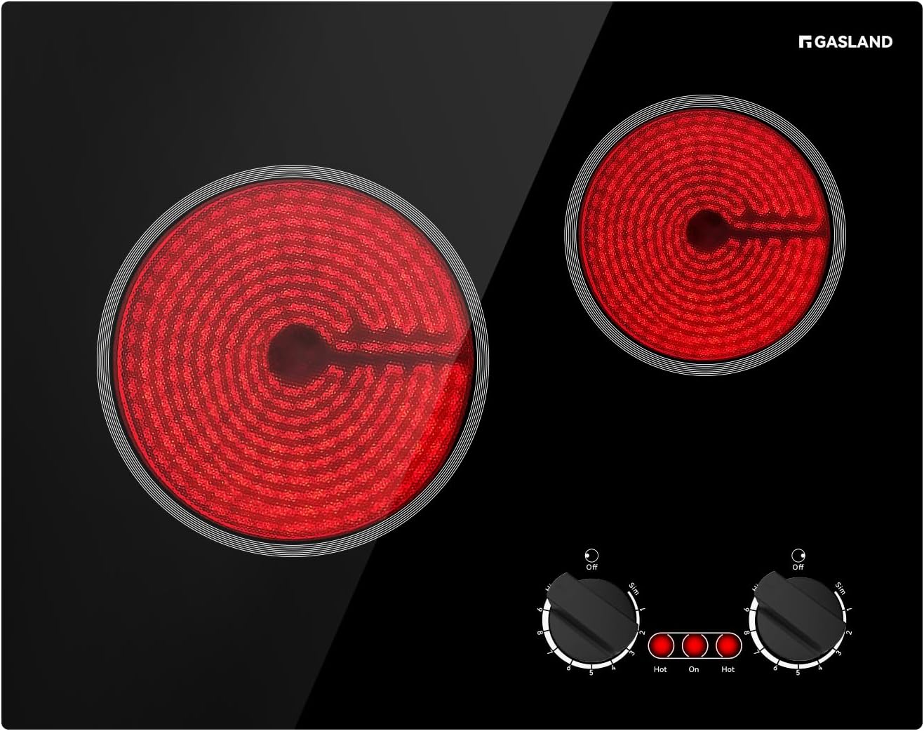 Detalle de GASLAND Pro CH1212BS 21-Inch Built-In Electric Cooktop, 2 Burners, 9 Heat Levels