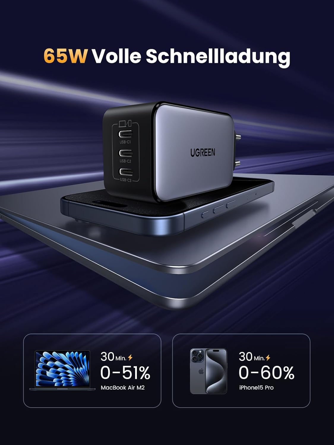 Thumbnail 2 de UGREEN Nexode 65W USB‑C Ladegerät mit 3 Ports