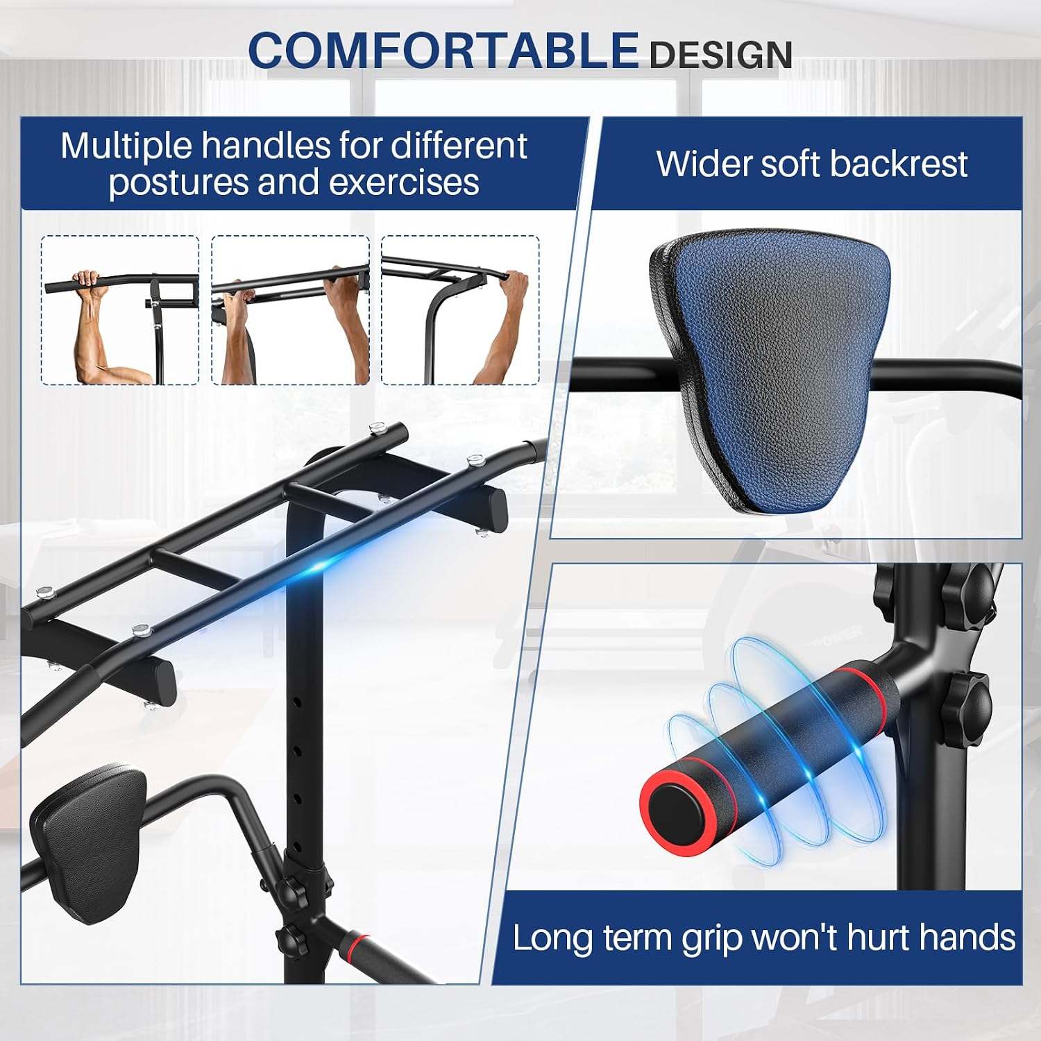 Detalle de BangTong&Li Power Tower Pull-Up Bar and Dip Station, Adjustable Black Steel