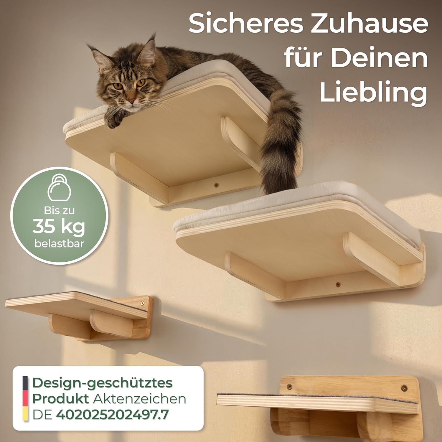 Detalle de WOOWOOD® 2X Kletterwand Katzen – 5-teiliges Set für Wandmontage, stabile Kratzbaum-Wand mit Katzenliege und Treppen (bis 35 kg)