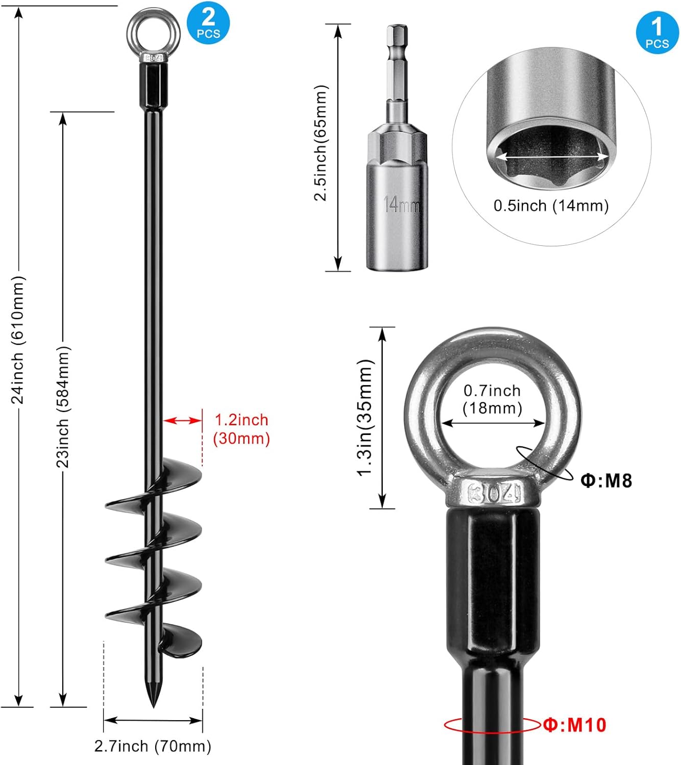 Detalle 2 de BeneLabel Zeltheringe Erdanker 61 cm Schraubheringe