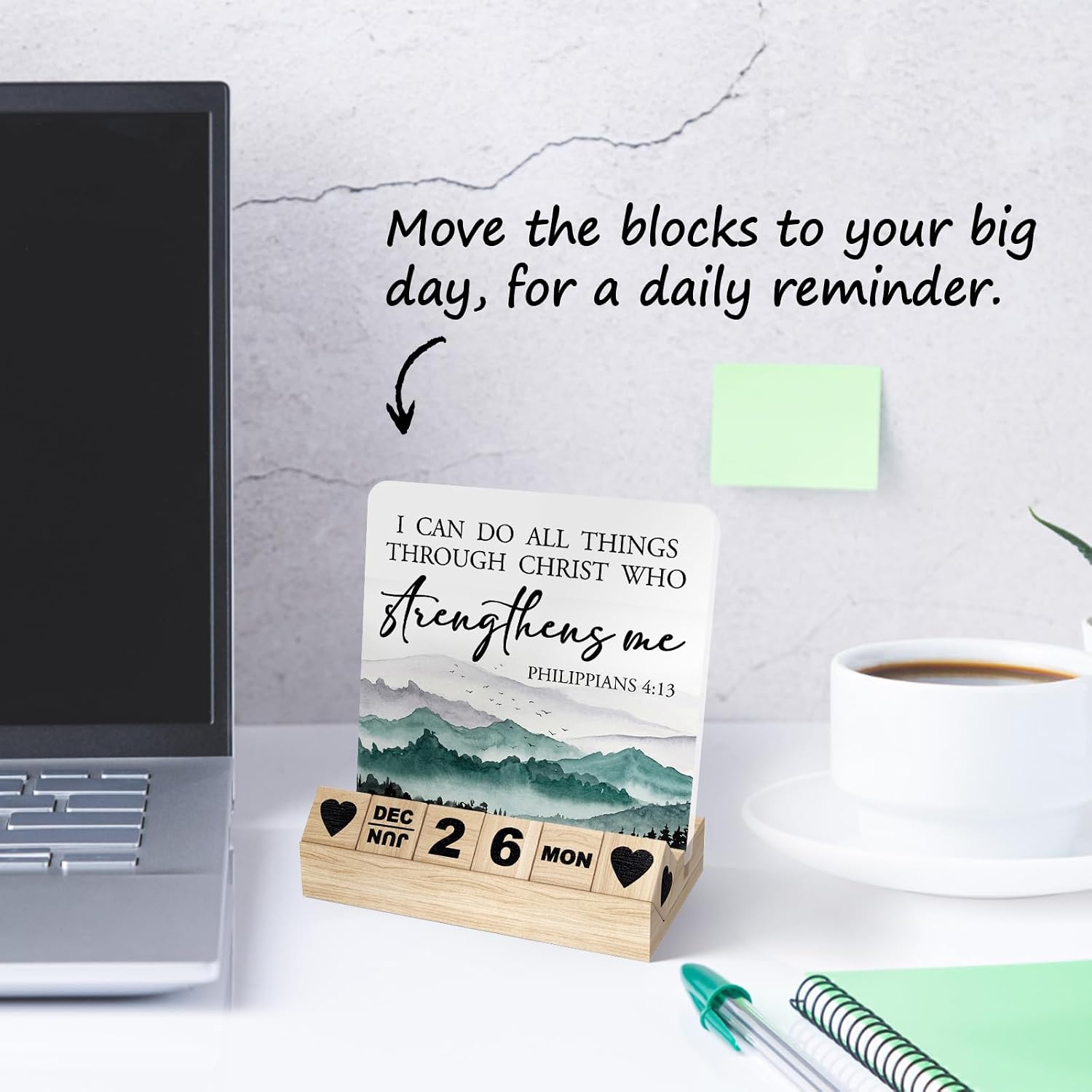 Detalle 2 de Ythuil Inspirational Acrylic Desk Calendar with Wooden Base, 4.2" x 4.2