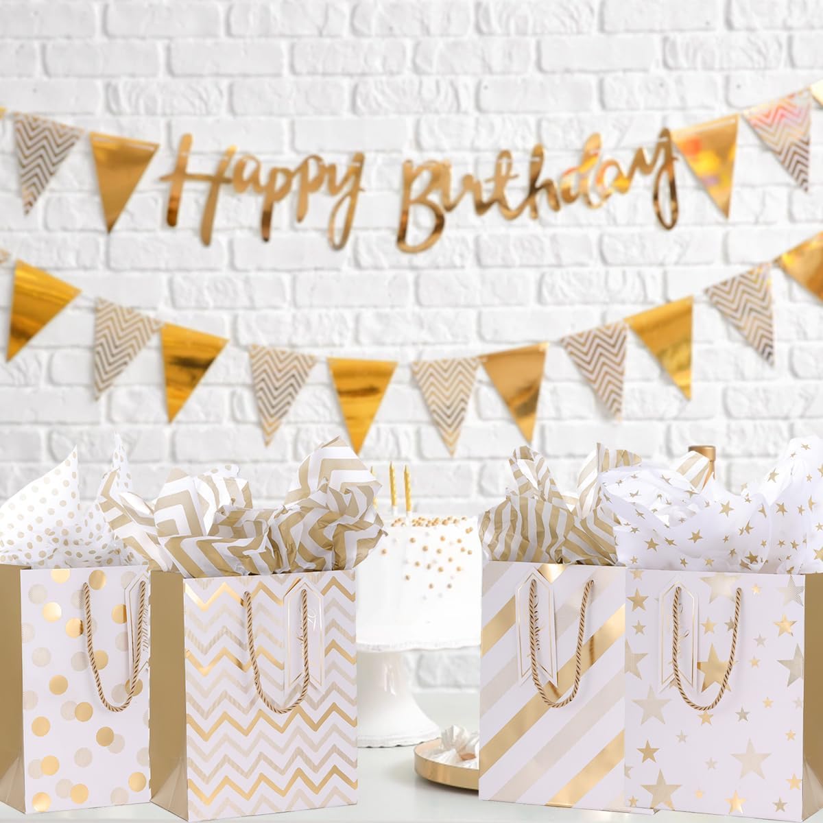 Thumbnail 3 de 4pcs Gift Bags 9x7x4 Inch Gold Accents