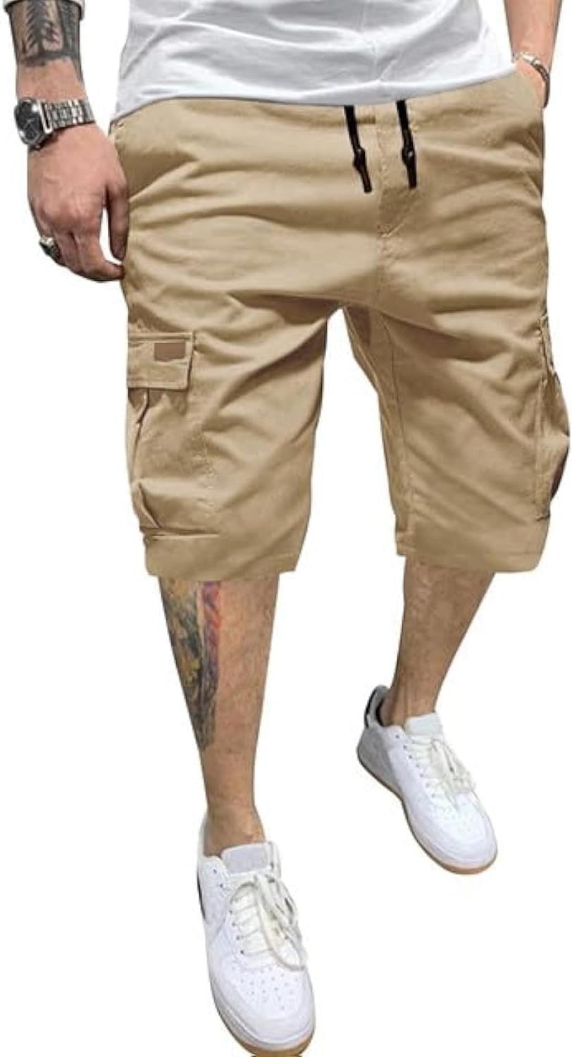 Detalle de JMIERR Men's Casual Cotton Twill Cargo Shorts with Drawstring and 6 Pockets