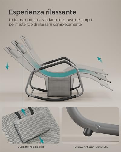 Thumbnail 3 de SONGMICS Sedia a Dondolo GCB230G01 — Grigio Tortora, sicurezza antiribaltamento, cuscino regolabile e tasca portaoggetti