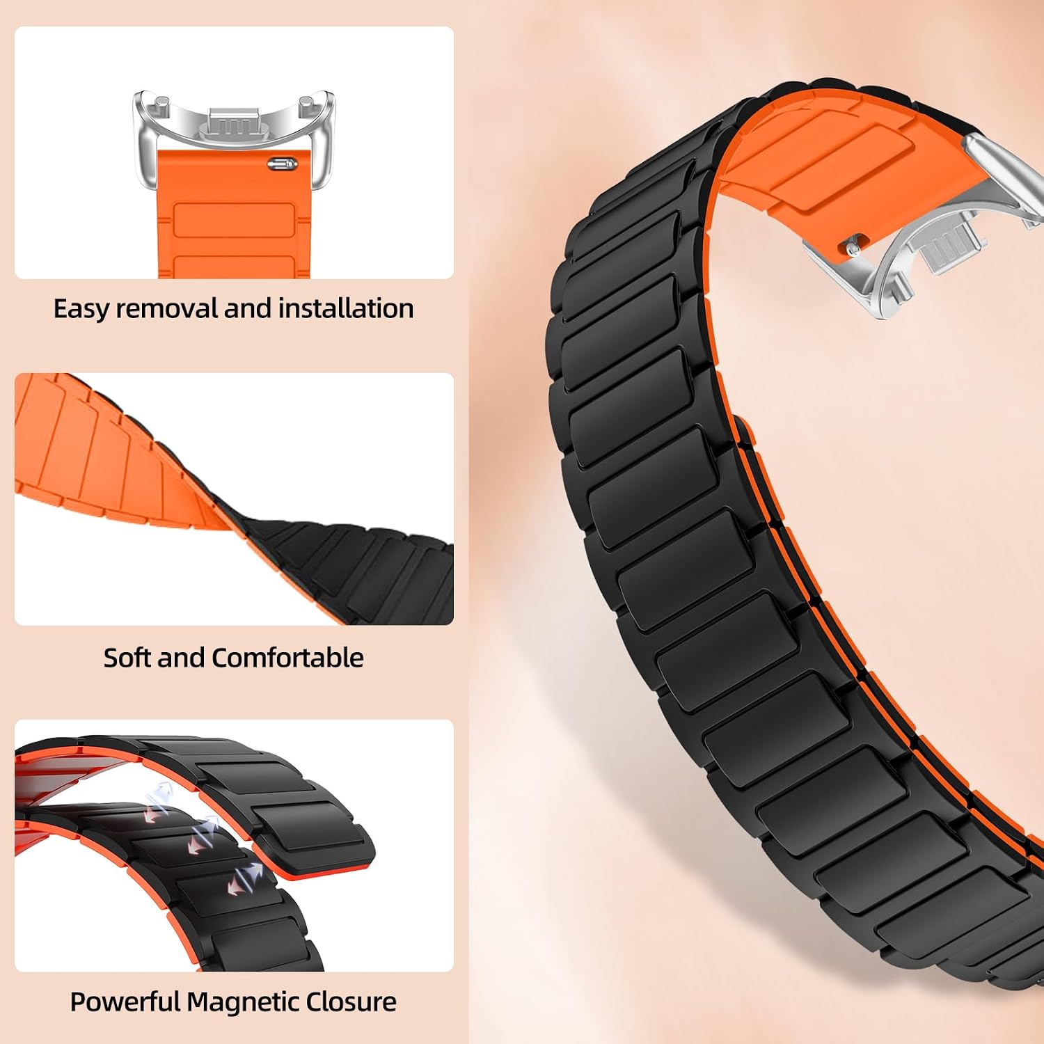 Detalle de RosMank Silicone Watch Band for Xiaomi Smart Band 8/9/10 with Magnetic Closure