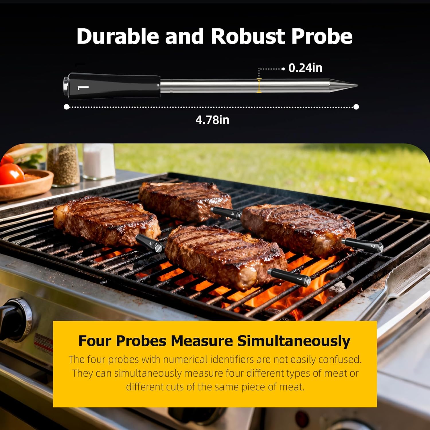 Thumbnail 2 de InkGrill Wireless Meat Thermometer with APP Control — 4 Probes, Dual-Sensor Probes, IP67, and Magnetic Base