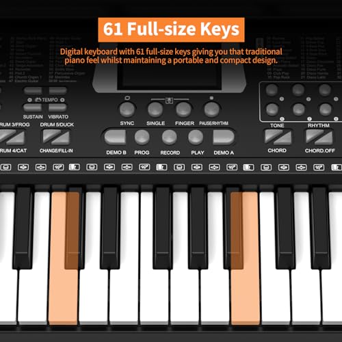 Detalle de Dgddhjt Digital Piano 61 Tasten – Tragbares Keyboard mit Lautsprechern, Notenständer und Unterrichtsmodi