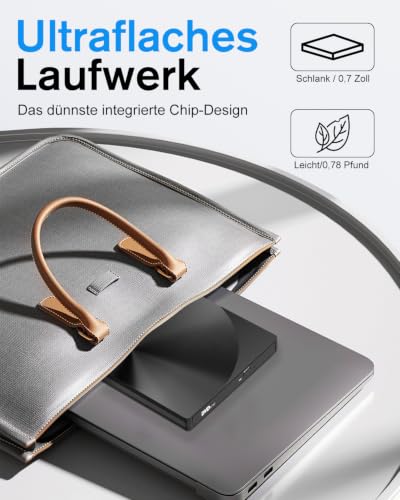Thumbnail 8 de varkda Externes CD/DVD Laufwerk USB 3.0 & USB-C Brenner – kompakter Allrounder für Laptop, PC & Mac