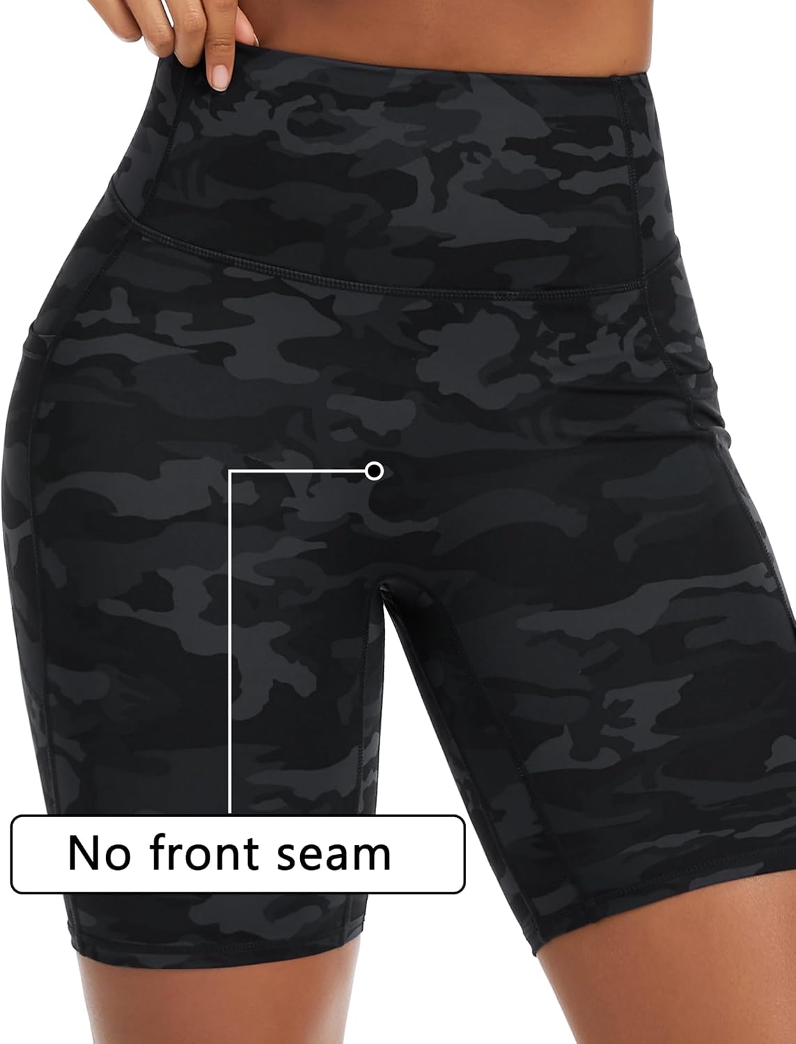 Detalle 1 de THE GYM PEOPLE Women's 8" Seamless High-Waisted Yoga Shorts with Pockets