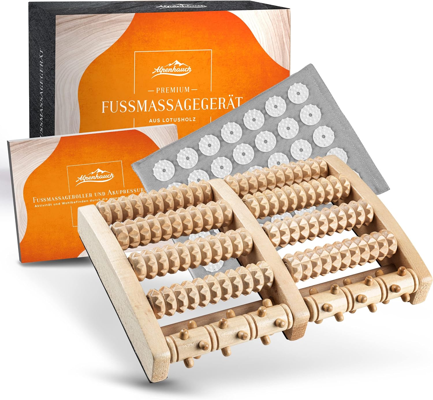 Detalle de ALPENHAUCH ALP-FR1000-01 voetmassageroller van hout met noppen