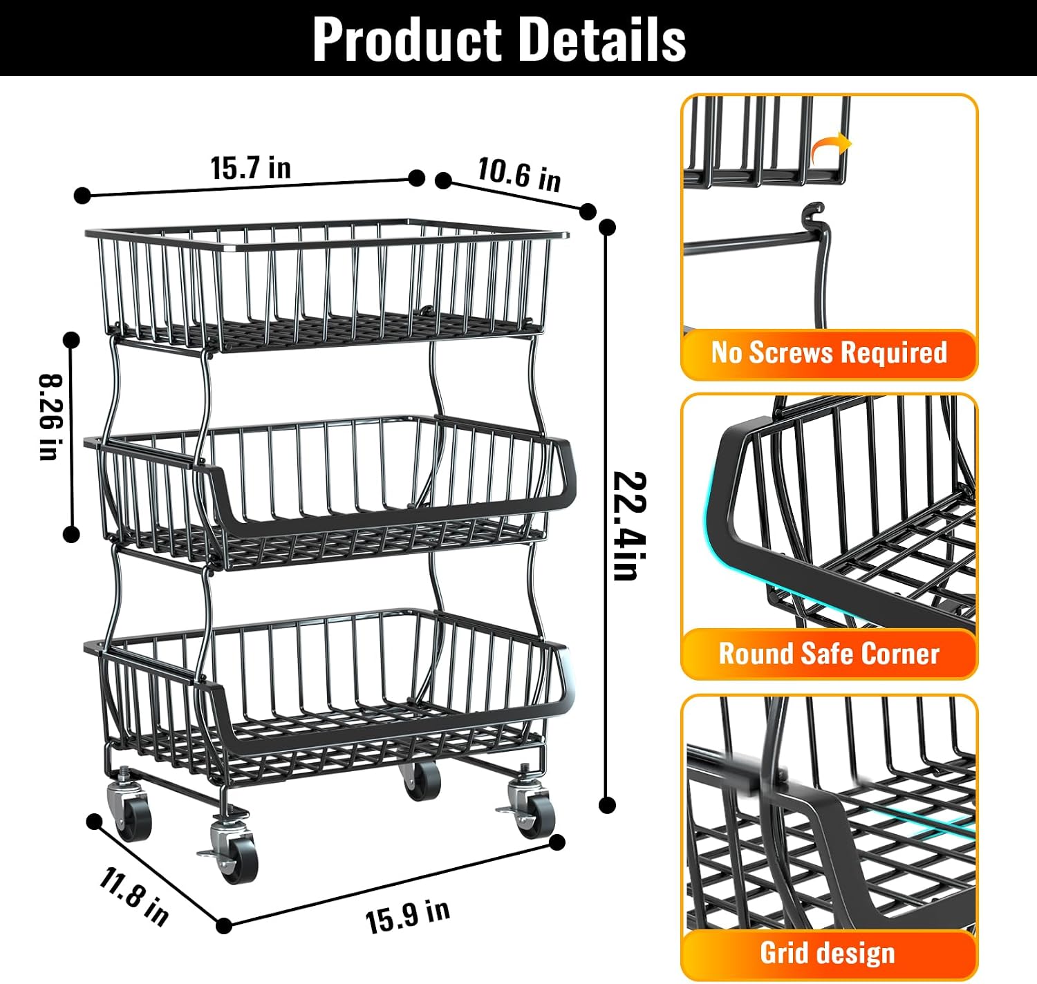 Detalle 2 de Gsiekare Rolling Pantry Organizer 3-Tier