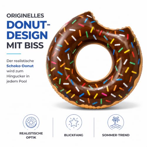 Detalle de Aufblasbar Donut Schwimmring braun Ø 120 cm mit Biss – XXL-Schwimmring für Erwachsene & Kinder
