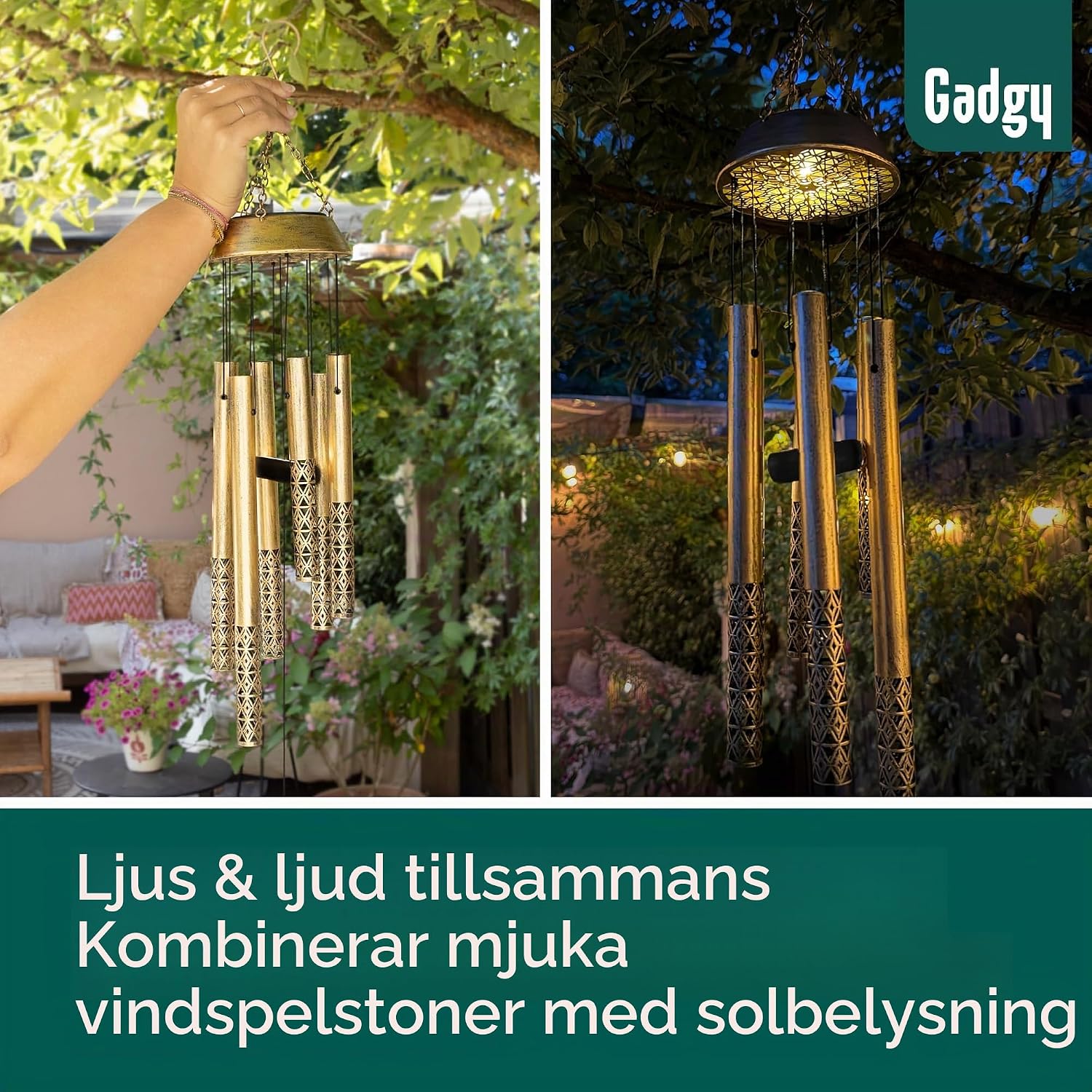 Detalle 2 de Gadgy GAD-SWC-GOL-ONE-001-001 solcellsdrivet vindspel i aluminium och trä