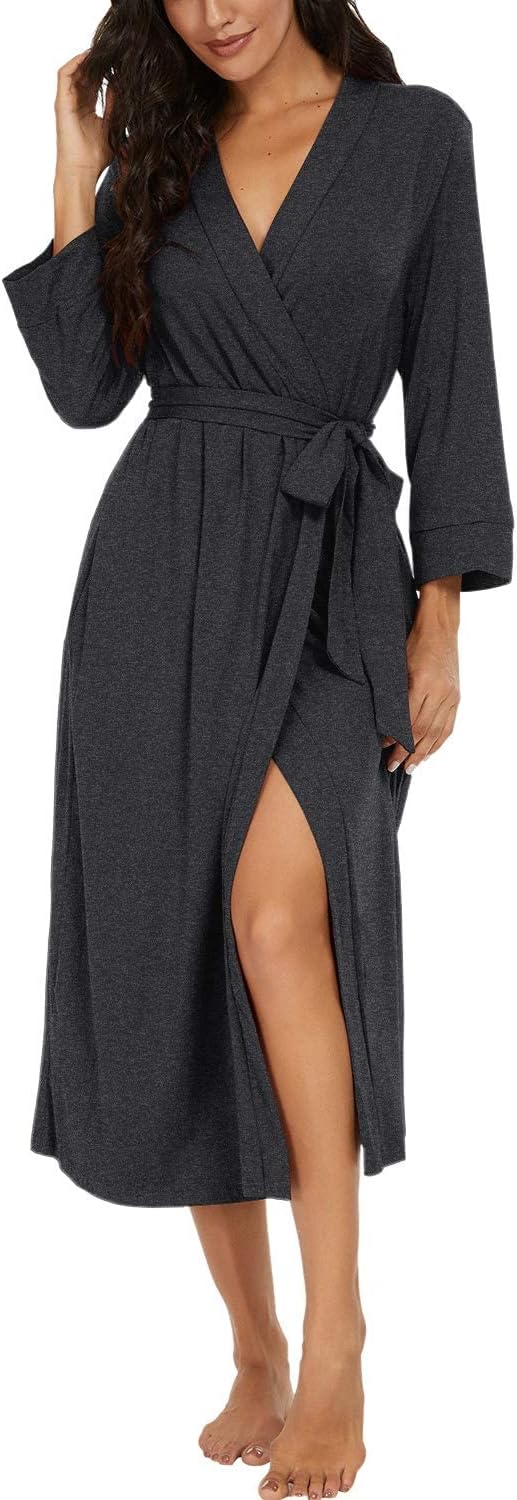 Thumbnail 6 de PrinStory Women Long/Short Knit Kimono Bathrobe Dressing Gown with Pockets and Adjustable Sash