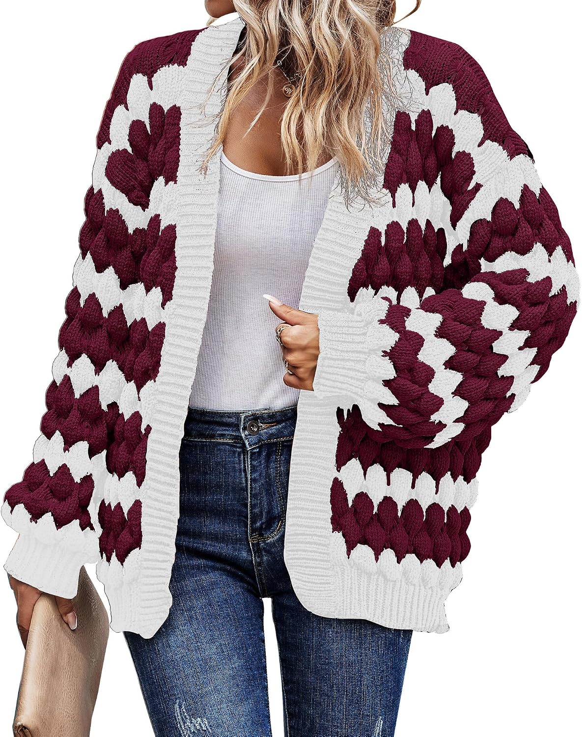 Detalle de KIRUNDO Womens Chunky Cable Knit Cardigan sweater