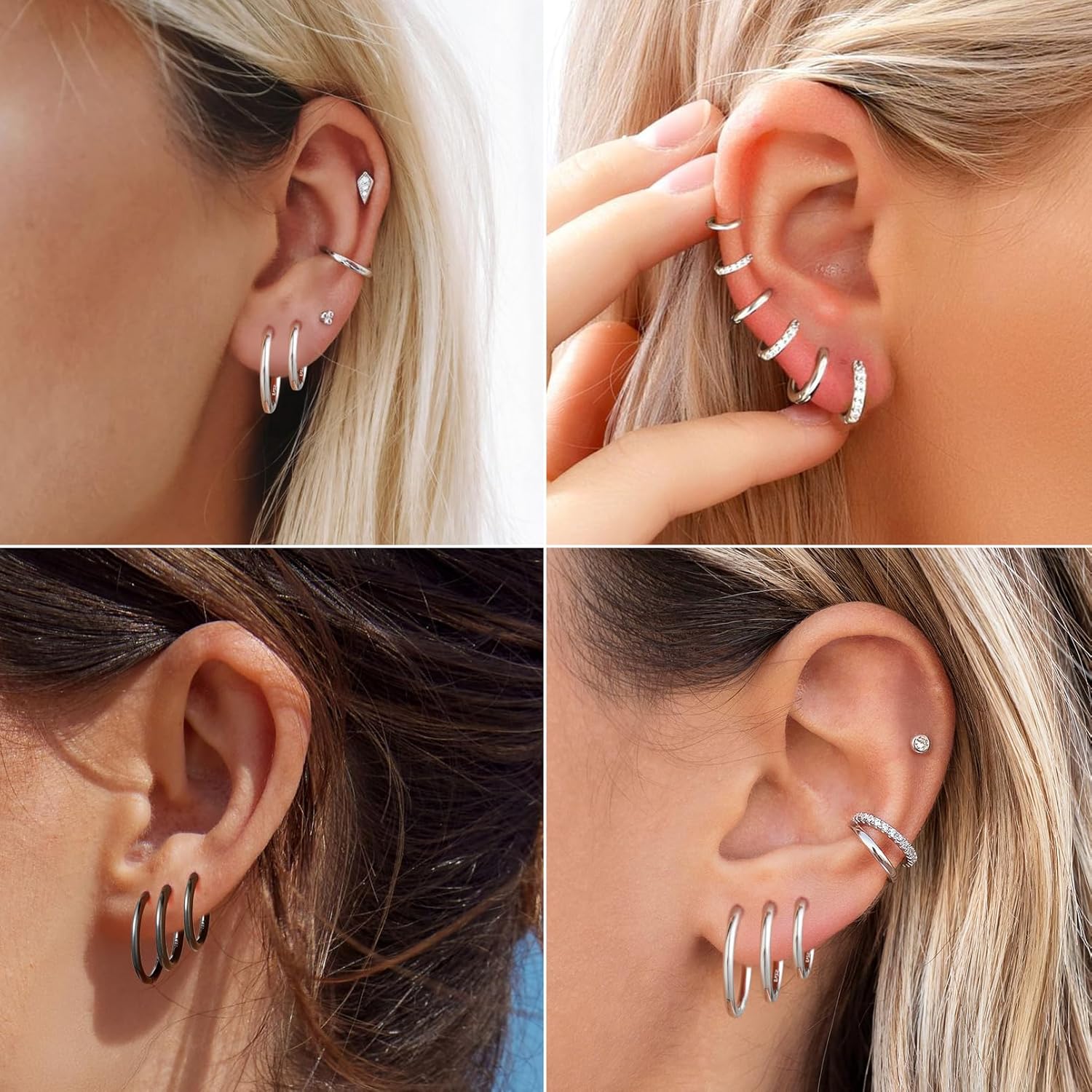 Thumbnail 3 de ChicSilver Petite Créoles Argent 925 Massif – Boucles d’Oreilles Mini Hoop 8–20 mm (Argent / Or / Noir / Or Rose)