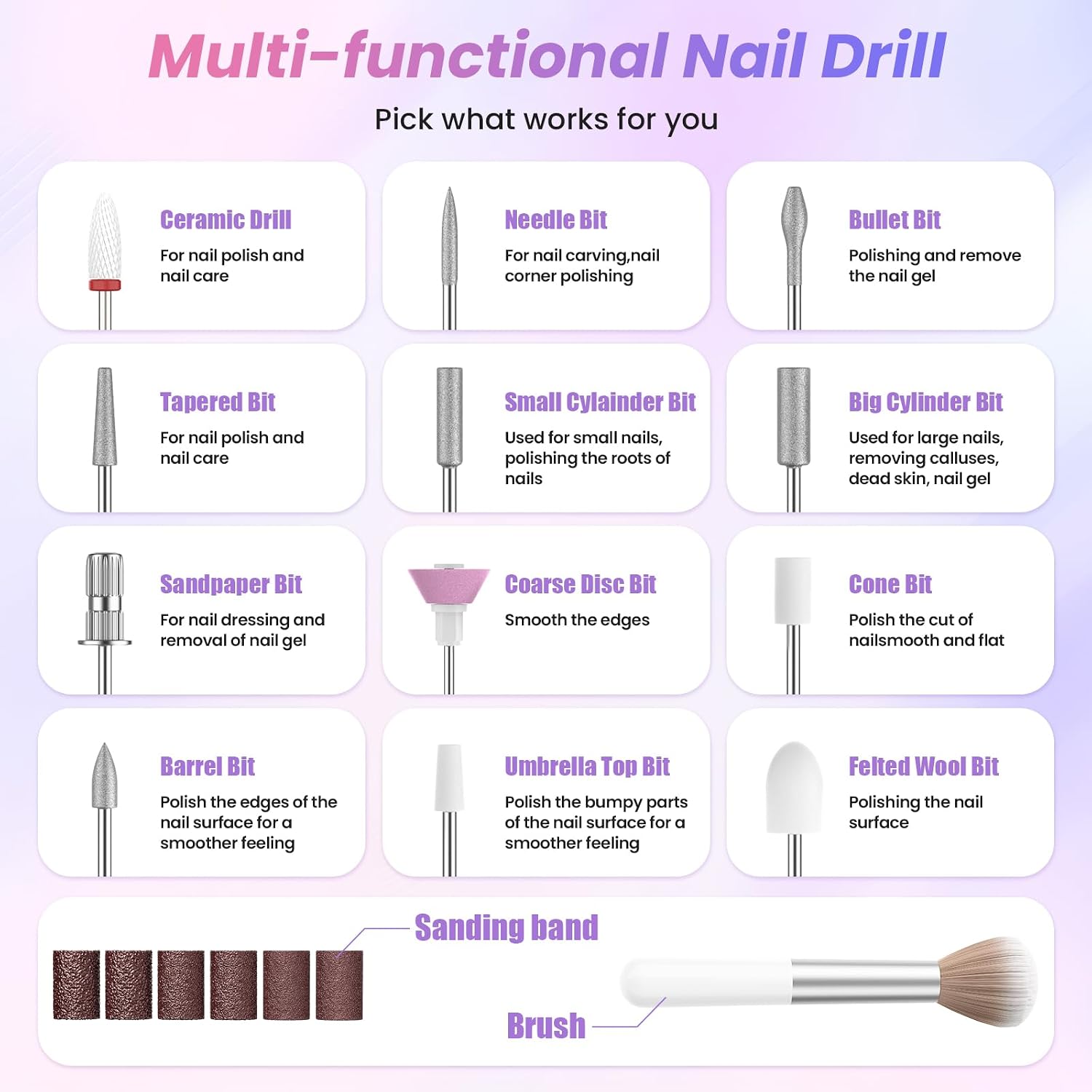 Thumbnail 6 de PKBD Elektrische Nagelfeile mit Ladestation – 12 in 1 Profi Maniküre-Set, kabellos, 20.000 U/min