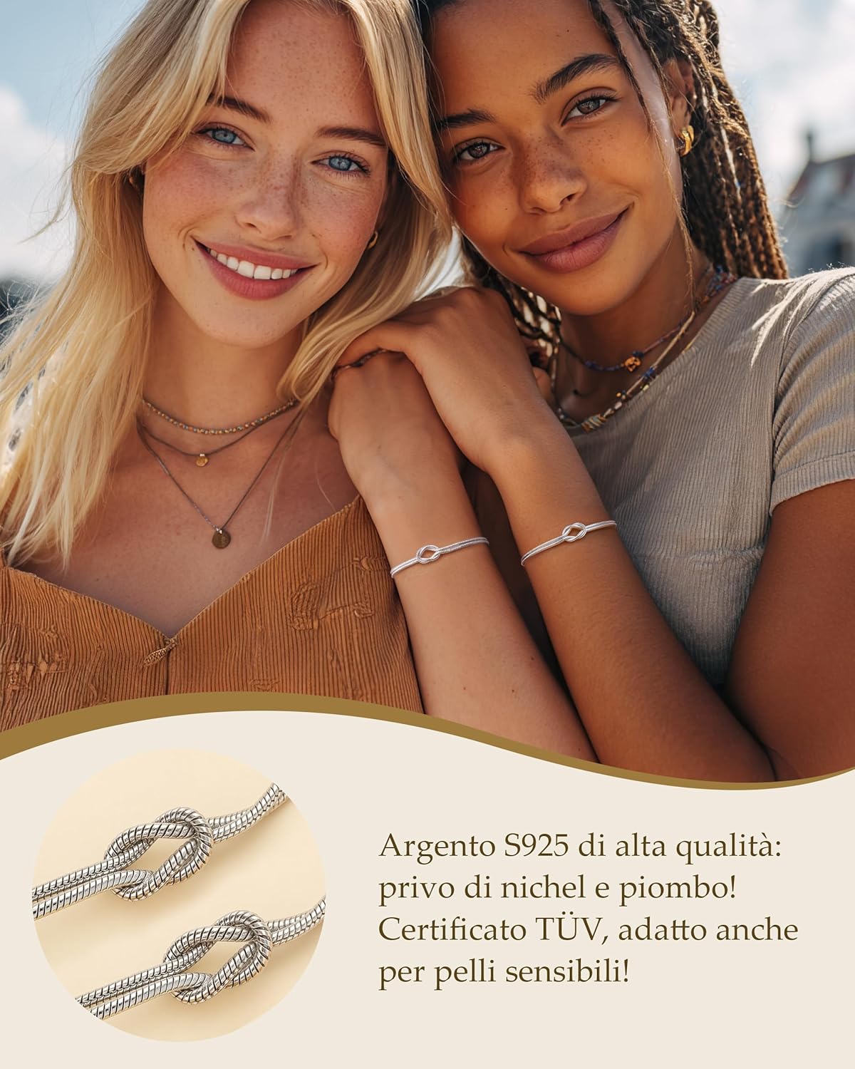 Detalle 2 de J.Fée 2Pcs Bracciale Amicizia Maestra - Bracciali Nodo in Argento 925, Regolabili, Confezione regalo