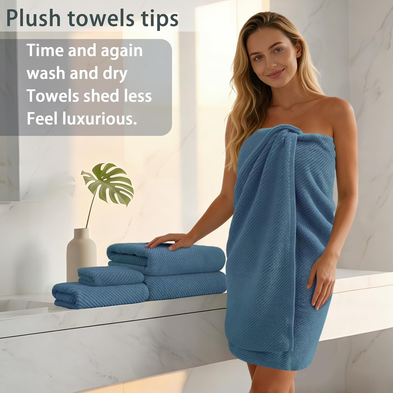 Thumbnail 4 de VOOVA & MOVAS Blue Towel Set 6-piece, 30"x56" 🧻