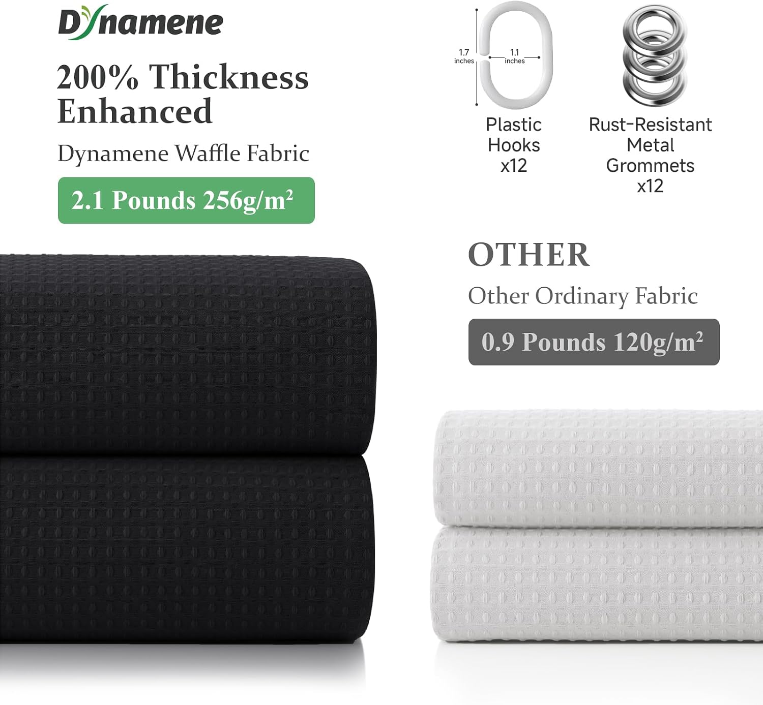 Detalle 1 de Dynamene 84-Inch Waffle Weave Shower Curtain, 256 GSM, Black