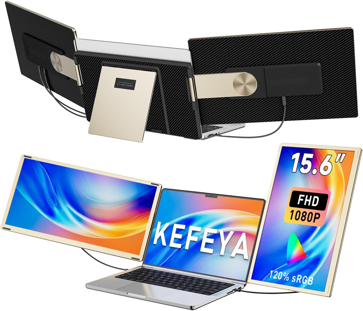 Detalle de KEFEYA 15.6" Laptop Screen Extender — detachable triple monitor, 1080p FHD, 235° rotating, plug & play