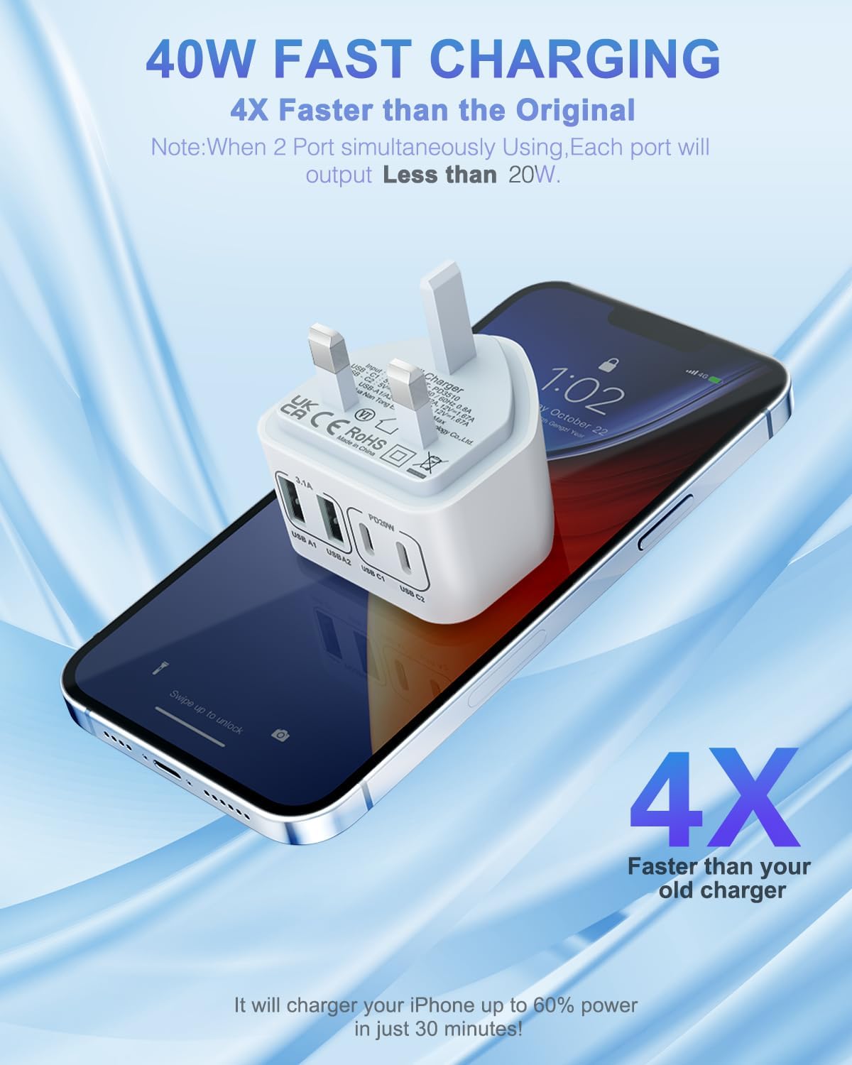 Thumbnail 1 de 40W USB C Fast Charge 4‑Port Charger