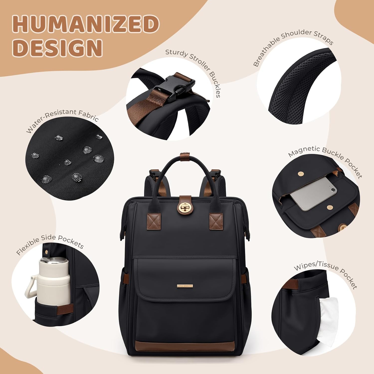 Thumbnail 5 de GOLF QUALITY Diaper Bag Backpack: Multi-Function, Water-Resistant & Large-Capacity for Modern Mum